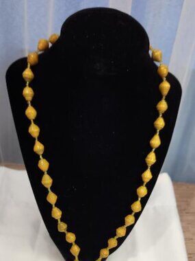 Vintage Recycled Yellow Paper Bead Necklace